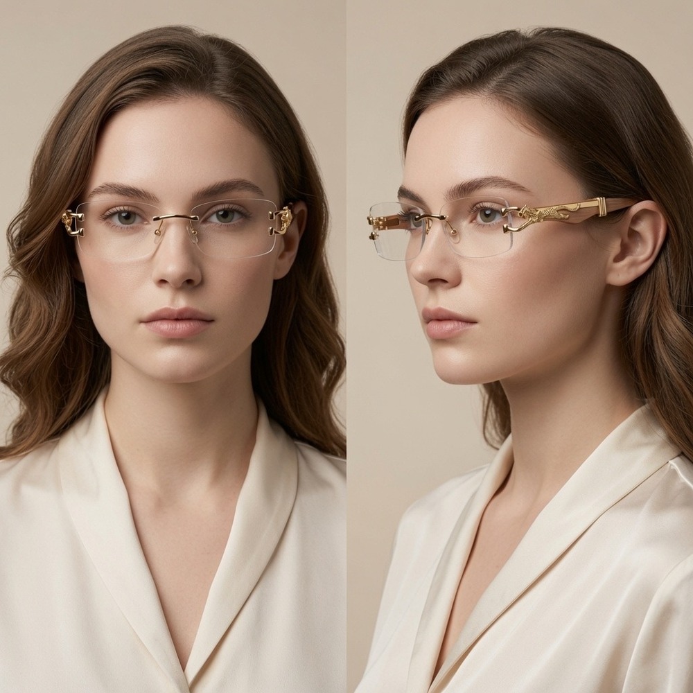 Women Eyewear Clear Lens Fancy Brownish Ombre Glasses Decorated With Wildlife